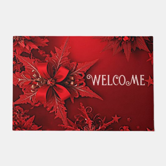 Red Ribbon Floral Holiday Weihnachten Doormat Fußmatte (Vorderseite)