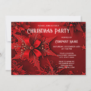Red Ribbon Floral Holiday Weihnachten Party Invita Einladung