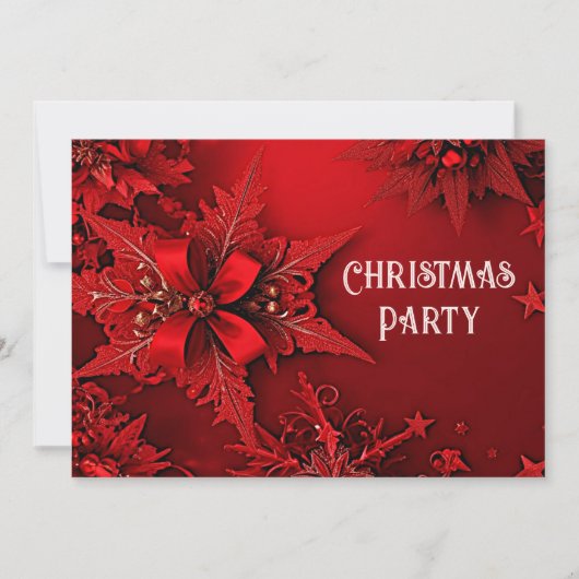 Red Ribbon Floral Holiday Weihnachten Party Invita Einladung (Vorderseite)