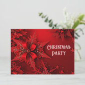 Red Ribbon Floral Holiday Weihnachten Party Invita Einladung (Stehend Vorderseite)