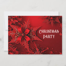Red Ribbon Floral Holiday Weihnachten Party Invita