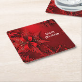 Red Ribbon Floral Holiday Weihnachts Paper Unterse Rechteckiger Pappuntersetzer (angewinkelt)