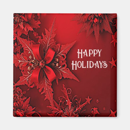 Red Ribbon Floral Holiday Weihnachtsmagazin Magnet (Vorne)