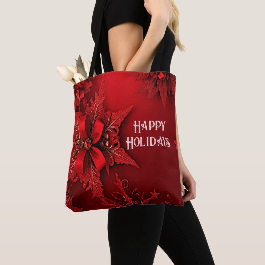 Red Ribbon Floral Weihnachtsfeiertag Weihnachtsfei Tasche (Von Nahem)