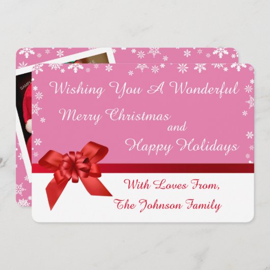 Red Ribbon Foto Collage Weihnachtskarte (Vorne/Hinten)