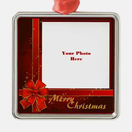 Red Ribbon Foto Frame Silbernes Ornament (Vorne)