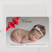 Red Ribbon Foto Geburtserklärung Ankündigung (Vorne/Hinten)