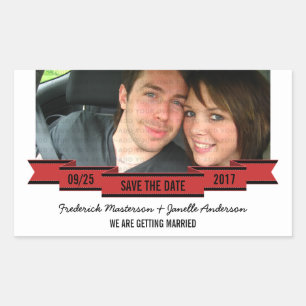Red Ribbon Foto Save the Date Stickers