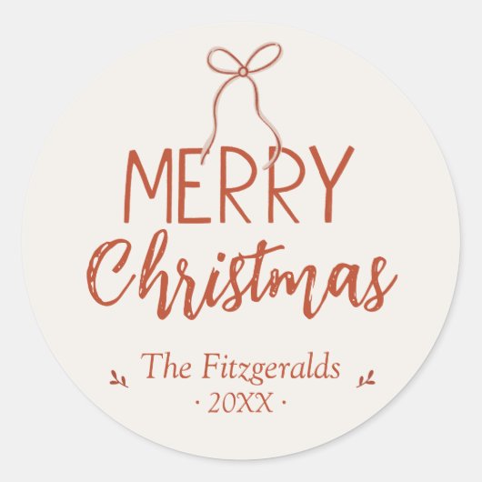 Red Ribbon frohe Weihnachten Custom Runder Aufkleber (Vorderseite)