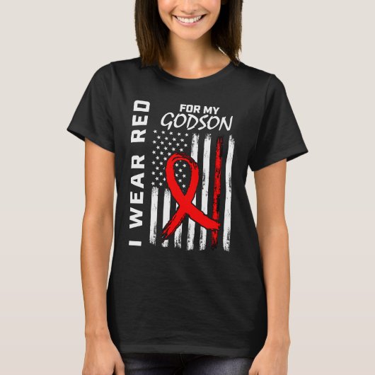Red Ribbon Godson Heart Disease Awareness American T-Shirt (Vorderseite)