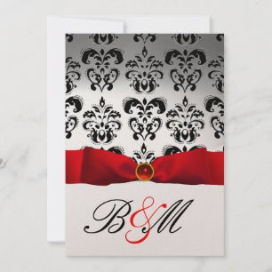 RED RIBBON GOLD BLACK DAMASK MONOGRAMM EINLADUNG
