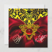 RED RIBBON GOLD CELTIC HERZ DAMASK MONOGRAMM EINLADUNG (Vorderseite)