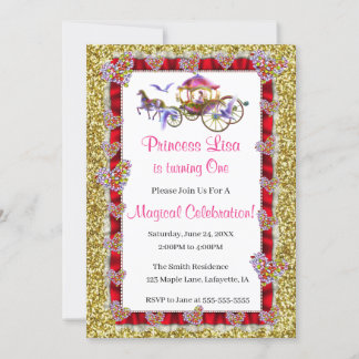 Red Ribbon Gold Glitzer Royal Princess Birthday Einladung