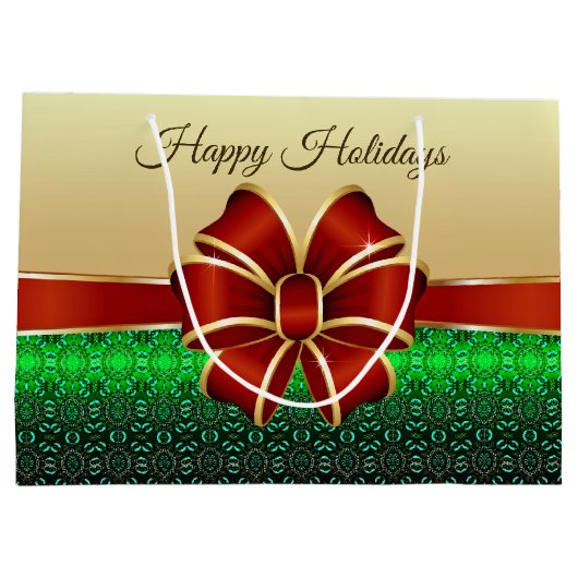 Red Ribbon Gold Holiday Geschenktasche Große Geschenktüte (Rückseite)