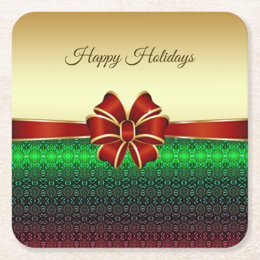 Red Ribbon Gold Holiday Paper Untersetzer (Vorderseite)
