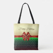 Red Ribbon Gold Holiday Toag Tasche (Rückseite)