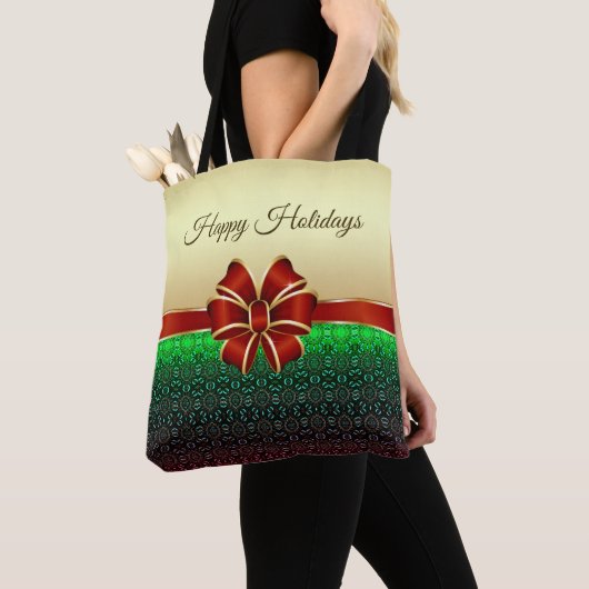 Red Ribbon Gold Holiday Toag Tasche (Von Nahem)