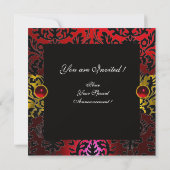 RED RIBBON GOLD YELLOW BLACK DAMASK MONOGRAMM EINLADUNG (Rückseite)