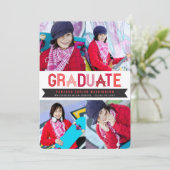 Red Ribbon Graduate Foto Graduate Party Einladung (Stehend Vorderseite)