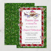 Red Ribbon Green Glitzer Royal Princess Birthday Einladung (Vorne/Hinten)