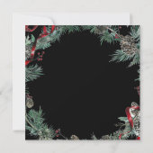 Red Ribbon Greenerity Wreath Square Open House Einladung (Rückseite)