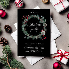 Red Ribbon Greenerity Wreath Weihnachtsfest Party Einladung
