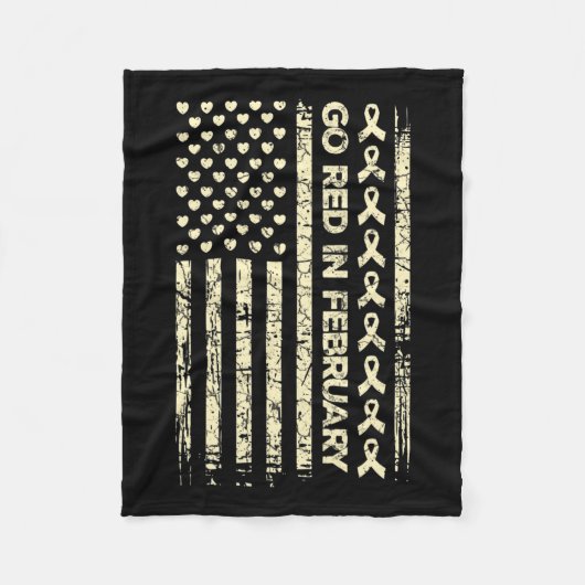 Red Ribbon Heart Disease Awareness Gift American F Fleecedecke (Vorderseite)