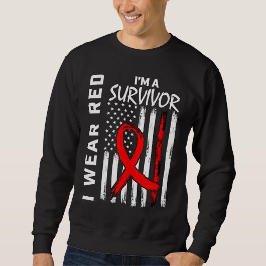 Red Ribbon Heart Disease Survivor American Flag Fa Sweatshirt (Vorderseite)