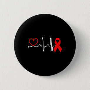 Red Ribbon Heartbeat Design for Heart Disease Awar Button