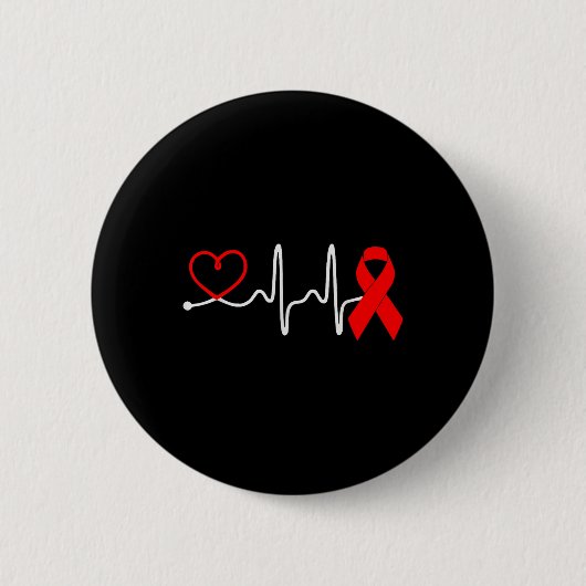 Red Ribbon Heartbeat Design for Heart Disease Awar Button (Vorderseite)
