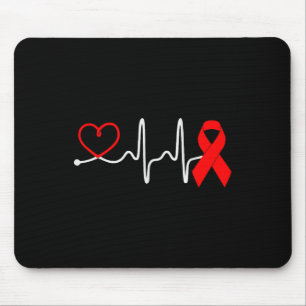 Red Ribbon Heartbeat Design for Heart Disease Awar Mousepad