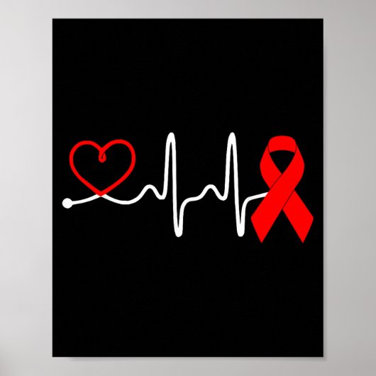 Red Ribbon Heartbeat Design For Heart Disease Awar Poster (Vorne)