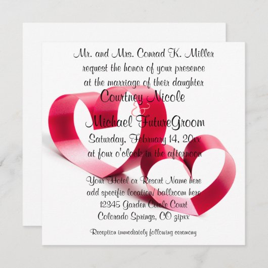 Red Ribbon Herz Einladung (Vorne/Hinten)