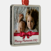Red Ribbon Individuelle Name Family Foto Silbernes Ornament (Rechts)