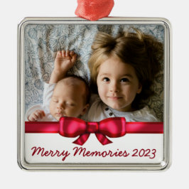 Red Ribbon Individuelle Name Family Foto Silbernes Ornament