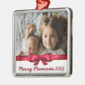 Red Ribbon Individuelle Name Family Foto Silbernes Ornament (Links)