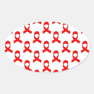 Red Ribbon Pattern Ovaler Aufkleber