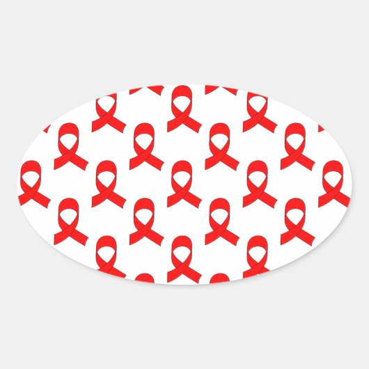 Red Ribbon Pattern Ovaler Aufkleber (Vorderseite)
