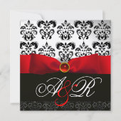 RED RIBBON RUBY WHACK BLACK DAMASK MONOGRAM EINLADUNG (Vorderseite)