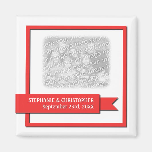 Red Ribbon Save the Date Foto Magnet (Vorne)
