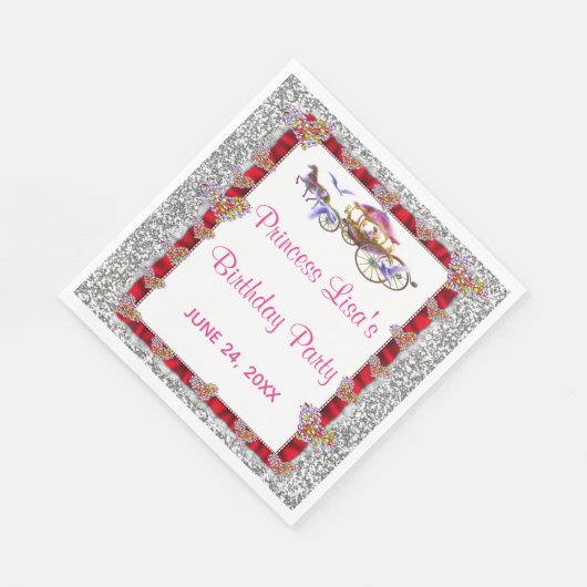 Red Ribbon Silver Glitzer Royal Princess Birthday Serviette (Ecke)