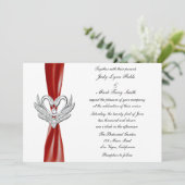 Red Ribbon Silver Swans Einladung (Stehend Vorderseite)
