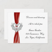 Red Ribbon Silver Swans Empfang Card Einladung (Vorne/Hinten)