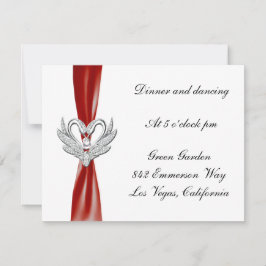 Red Ribbon Silver Swans Empfang Card Einladung