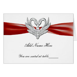 Red Ribbon Silver Swans Falttable Platzkarte