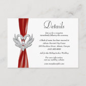 Red Ribbon Silver Swans Hochzeitdetails Begleitkarte (Vorderseite)