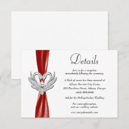 Red Ribbon Silver Swans Hochzeitdetails Begleitkarte