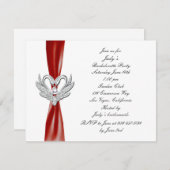 Red Ribbon Silver Swans Junggeselinnen-Abschied la Einladung (Vorne/Hinten)