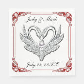 Red Ribbon Silver Swans Paper Napkins Serviette (Vorderseite)