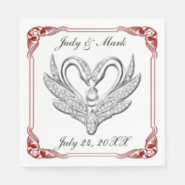 Red Ribbon Silver Swans Paper Napkins Serviette